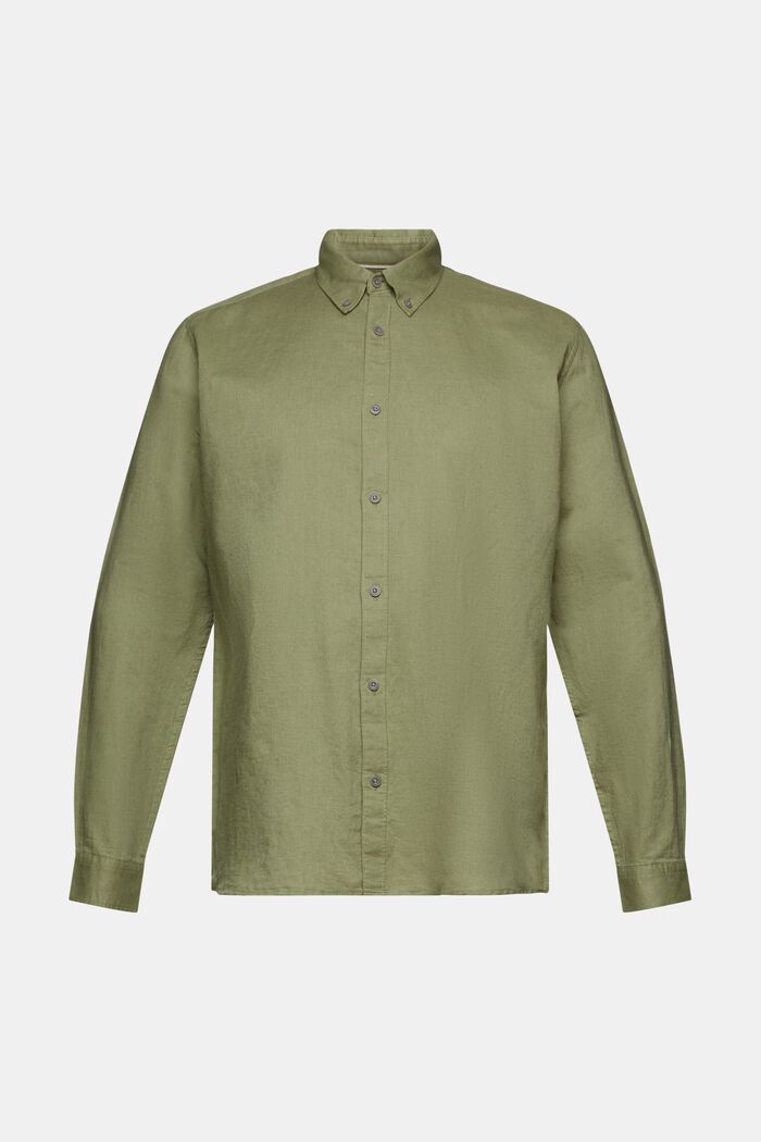 Cotton and linen blended button-down shirt, LIGHT KHAKI, detail image number 6