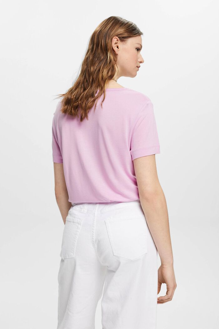 Viscose T-shirt with a wide round neckline, LILAC, detail image number 3