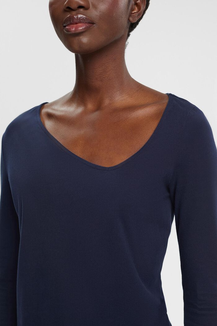 Long-sleeved top with asymmetric neckline, NAVY, detail image number 2
