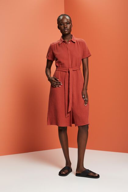 Casual shirt dress with a tie belt, 100% cotton
