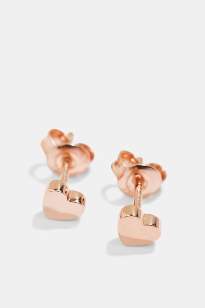 Heart-shaped stud earrings in sterling silver, ROSEGOLD, overview