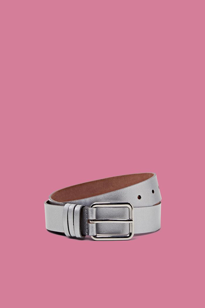 Leather belt with metal buckle, SILVER, detail image number 0