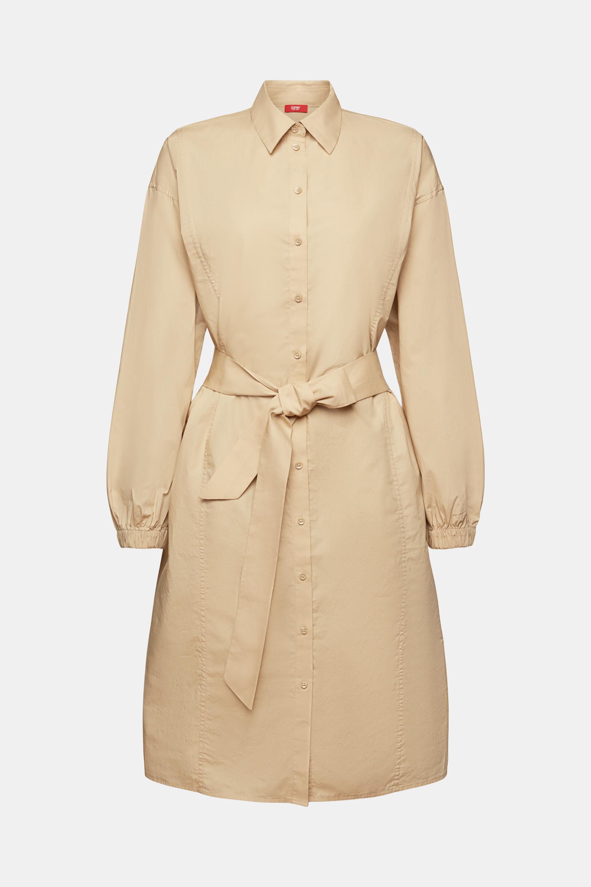 ESPRIT - Tie Waist Cotton Poplin Shirt Dress at our online shop