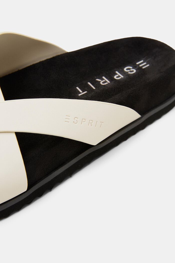 Faux leather cross strap split toe sliders, LIGHT BEIGE, detail image number 2