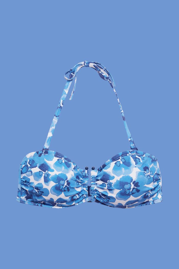 Bandeau padded bikini top with print, BLUE, detail image number 4