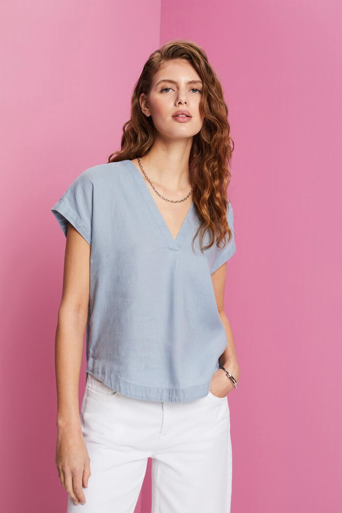ESPRIT - Short sleeve linen blouse at our online shop