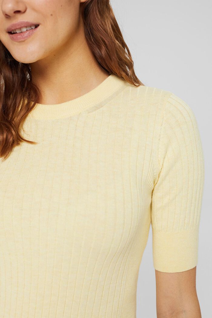 Short-sleeved ribbed sweater, PASTEL YELLOW, detail image number 4