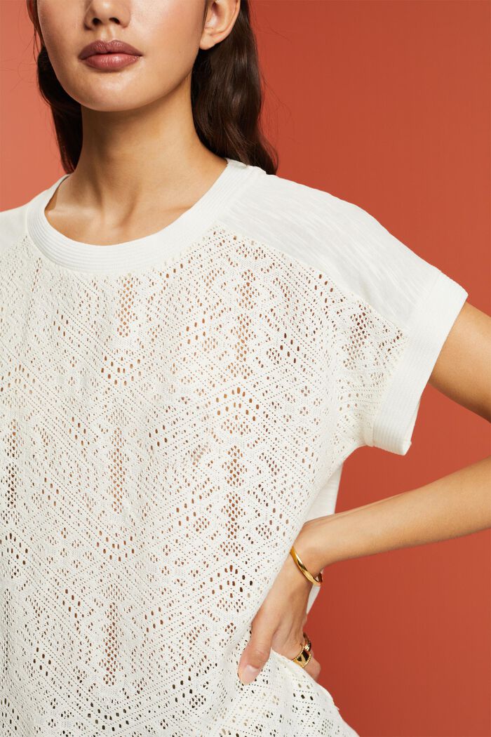 T-shirt with crochet front, OFF WHITE, detail image number 2