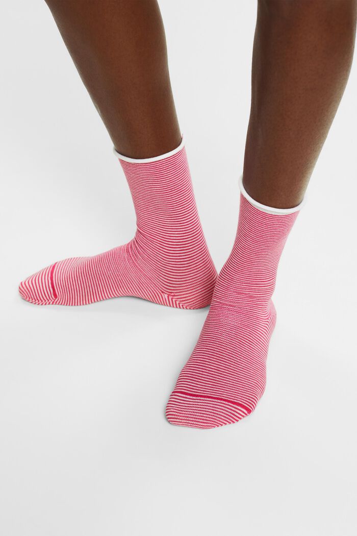 Striped socks with rolled cuffs, organic cotton, RED/ROSE, detail image number 1