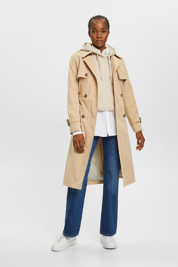 Double-breasted trench coat with belt, SAND, detail image number 1