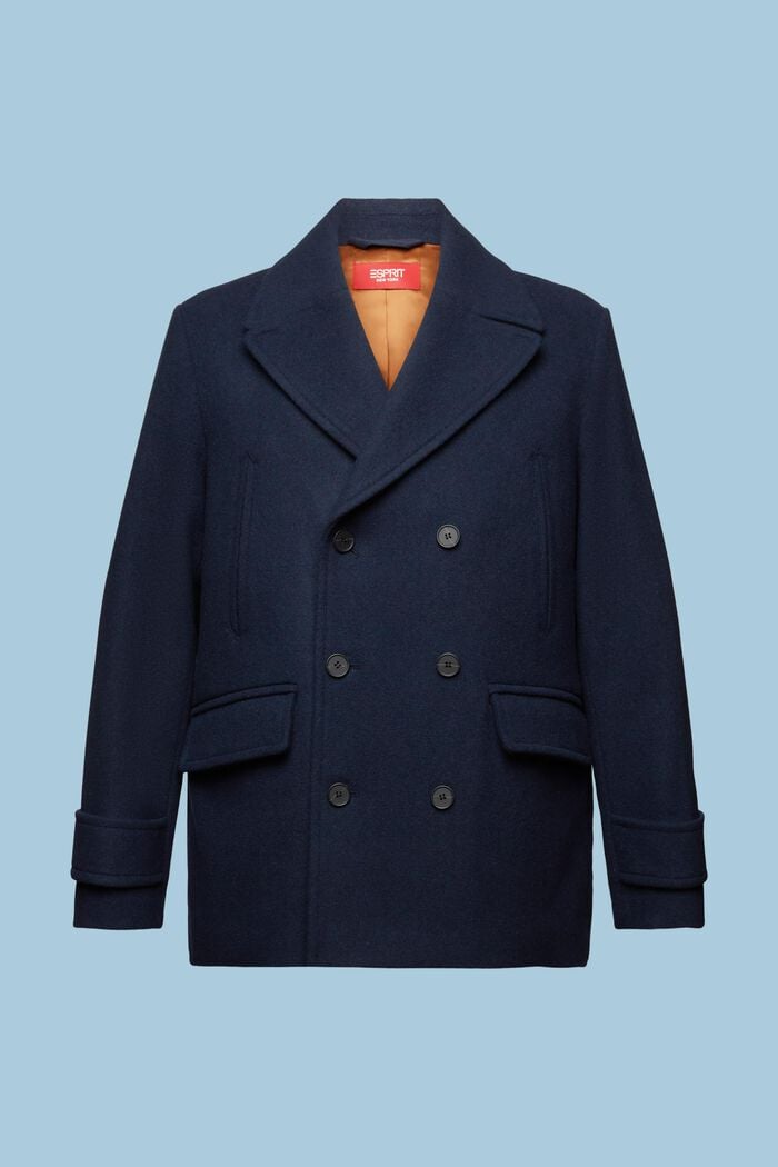 Double-Breasted Wool Pea Coat, NAVY, detail image number 7