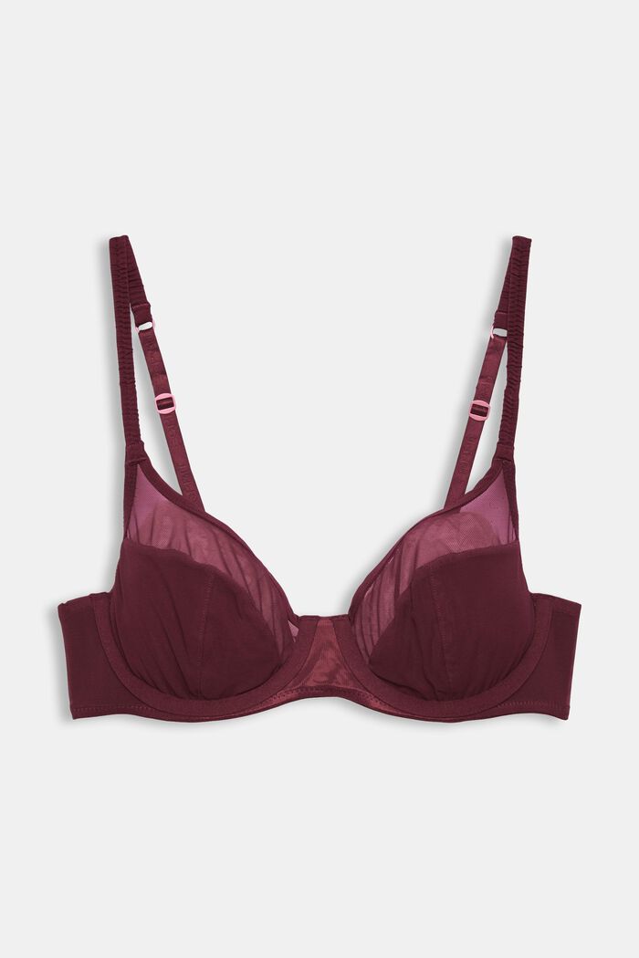 Underwired, plunge bra with mesh, BORDEAUX RED, detail image number 4