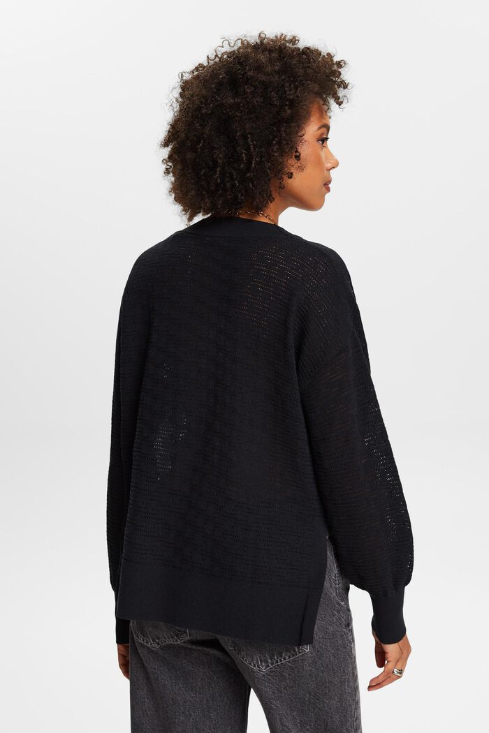 Pointelle V-Neck Sweater, BLACK, detail image number 2
