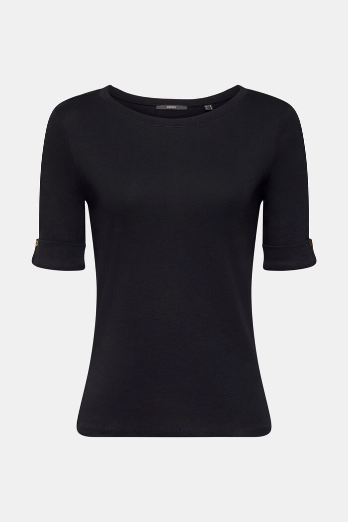 Organic cotton T-shirt with turn-up cuffs, BLACK, detail image number 6