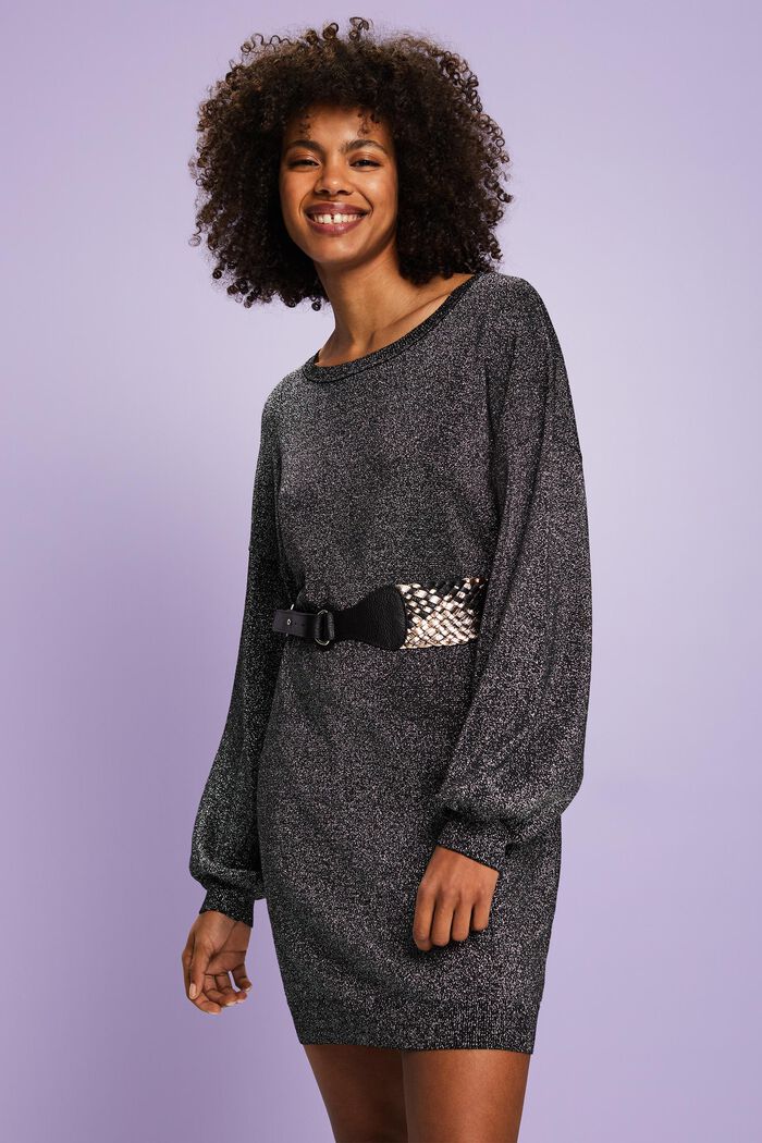 Knitted Glitter Mini Dress, LENZING™ ECOVERO™, BLACK, detail image number 0