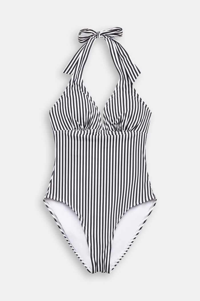 Striped Halterneck Swimsuit, BLACK, detail image number 4