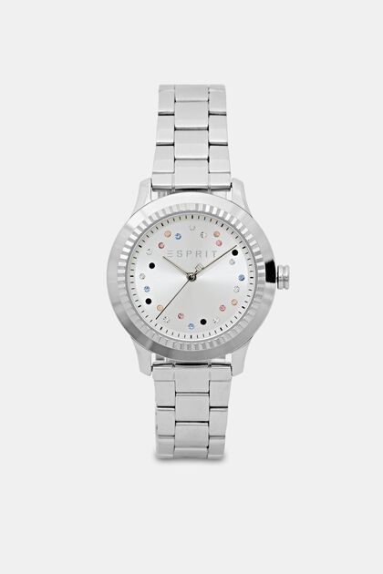 Zirconia encrusted watch, stainless steel