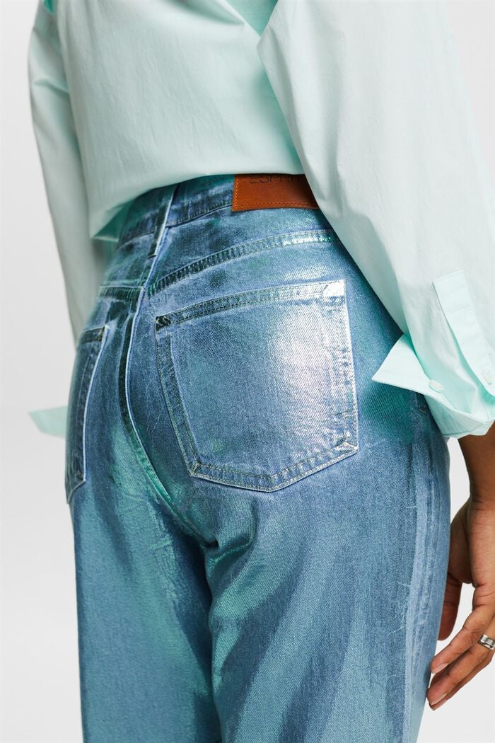 Coated Metallic High-Rise Retro Straight Jeans, DENIM/PISTACHIO GREEN, detail image number 3