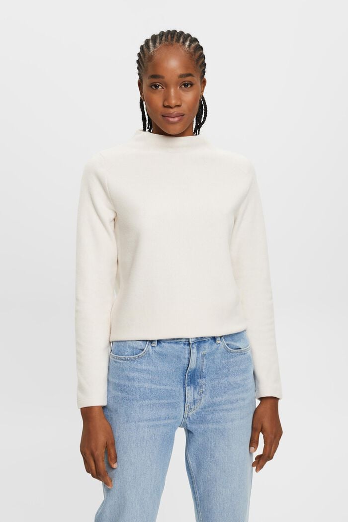 High-necked long-sleeved top, OFF WHITE, detail image number 0