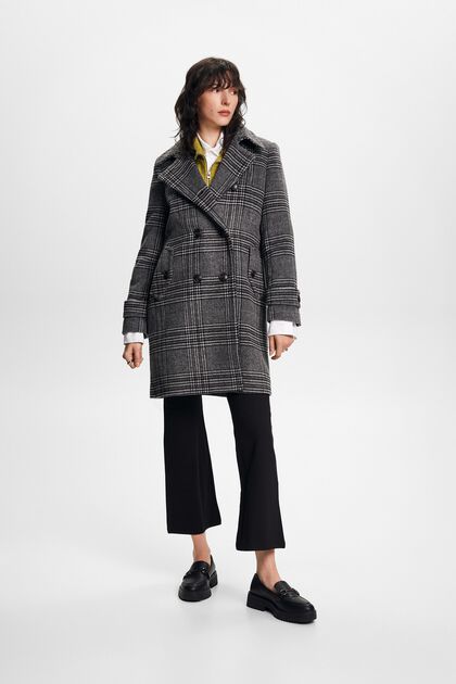 Recycelt: checked wool blend coat with cashmere