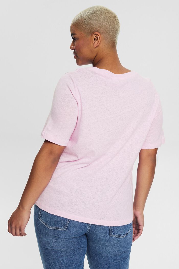 CURVY basic T-shirt in blended linen, PINK, detail image number 3