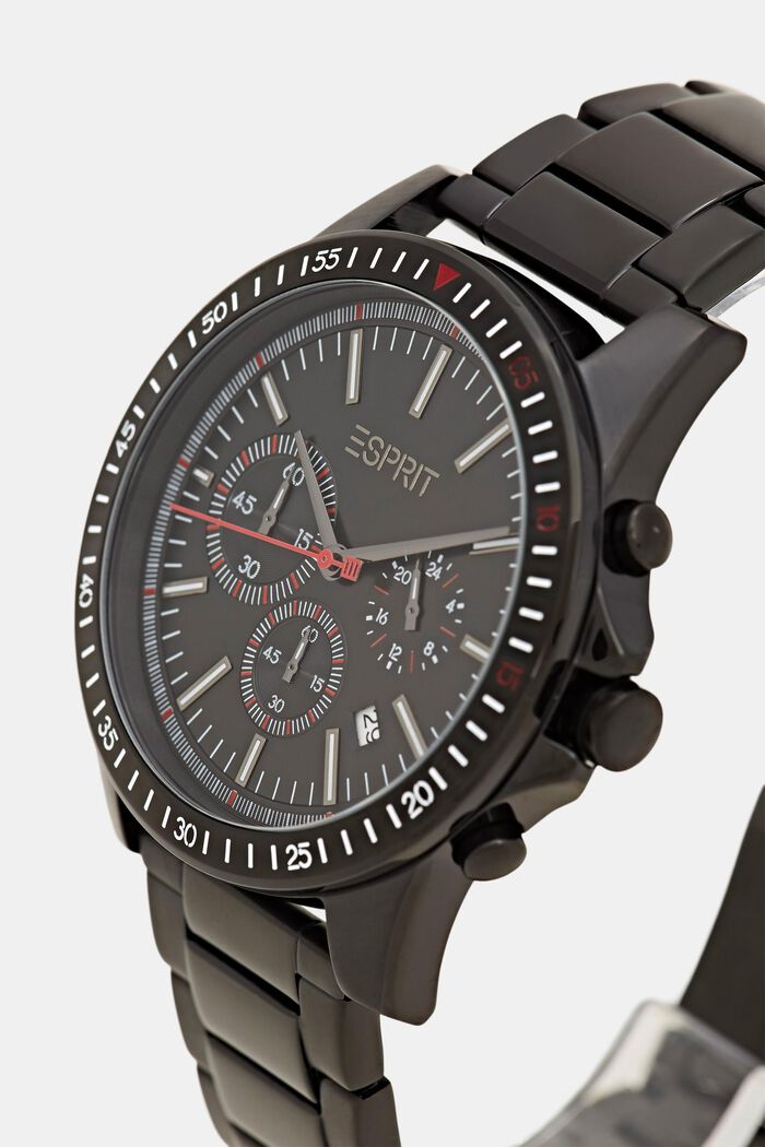 Chronograph watch with black plating, BLACK, detail image number 1
