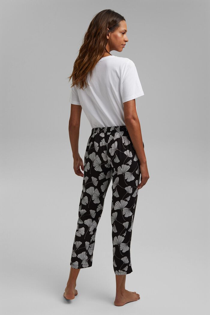 Pyjama bottoms with a gingko print, LENZING™ ECOVERO™, BLACK, detail image number 3