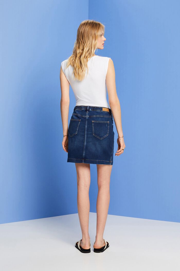 Jogger-style jeans mini skirt, BLUE DARK WASHED, detail image number 3