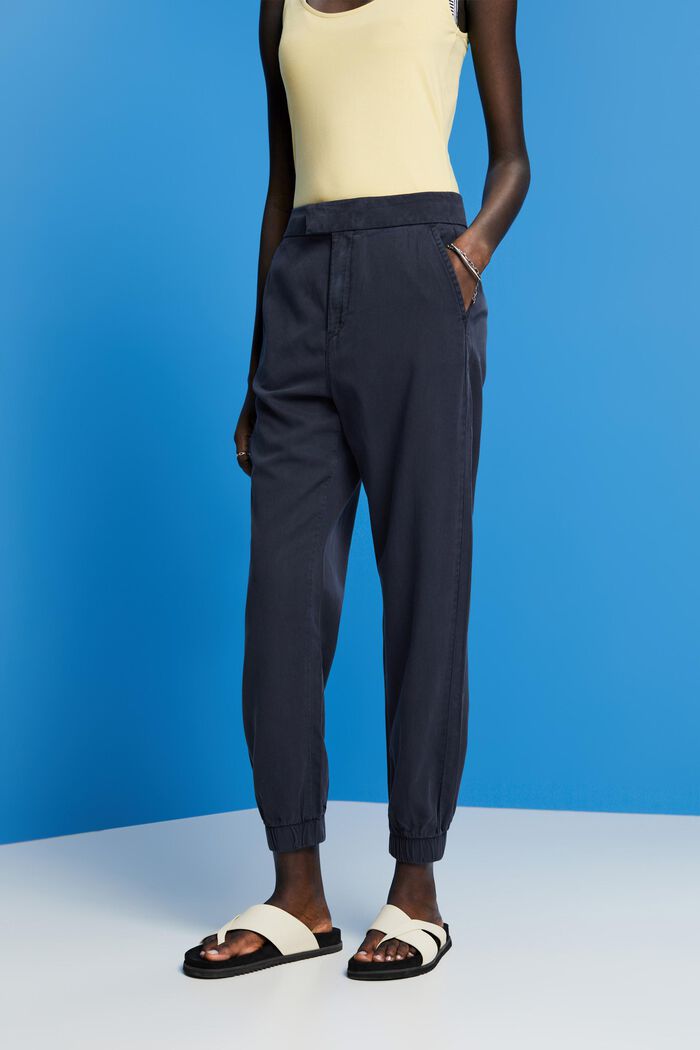 High-rise sporty twill trousers, NAVY, detail image number 0