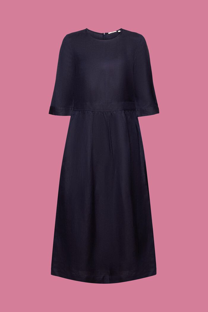 Blended linen and viscose woven midi dress, NAVY, detail image number 6