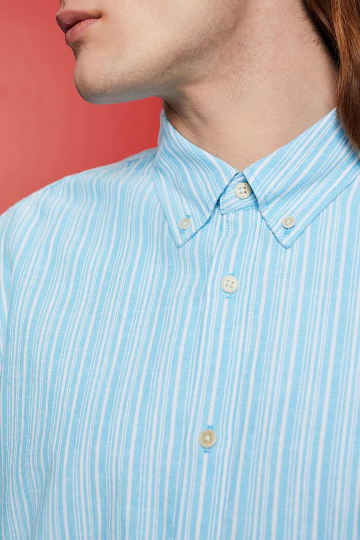 Striped shirt with linen, TURQUOISE, detail image number 2