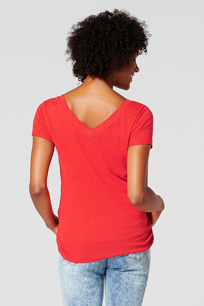 Linen blend: double V-neck T-shirt, RED, detail image number 1