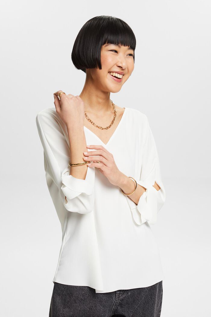 Stretch blouse with open edges, OFF WHITE, detail image number 4