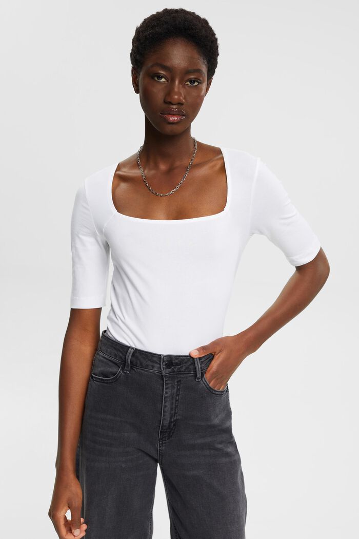 Top with square neckline, WHITE, detail image number 0