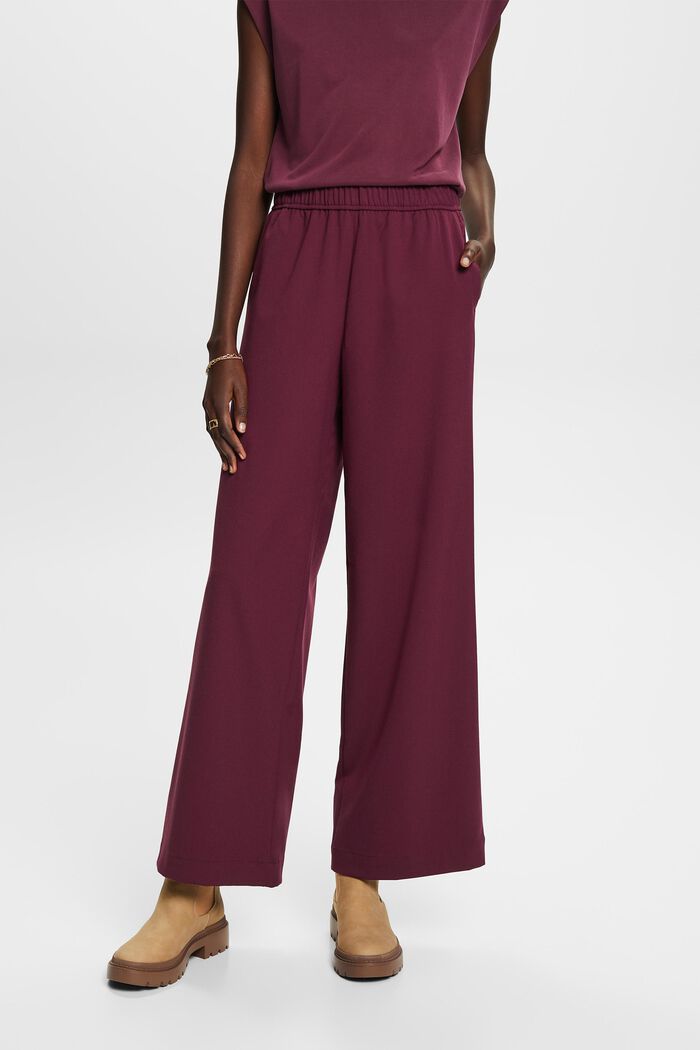 Wide leg pull-on trousers, AUBERGINE, detail image number 0