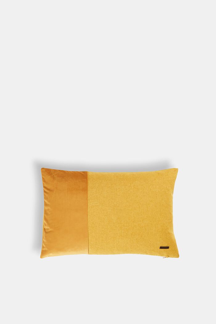 Material mix cushion cover with micro-velvet, MUSTARD, overview