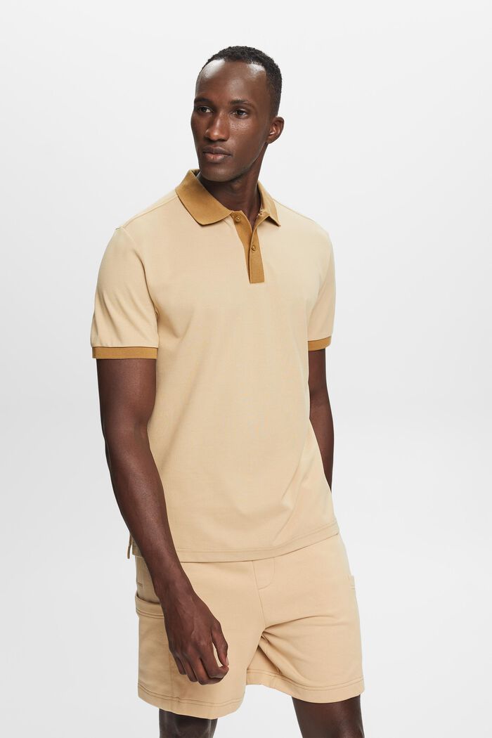Two-tone piqué polo shirt, SAND, detail image number 0