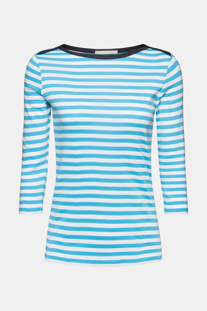 Striped boat neck shirt, TURQUOISE, detail image number 6