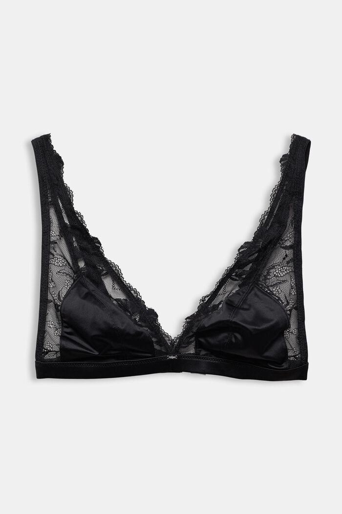 Non-wired soft bra with lace, BLACK, overview