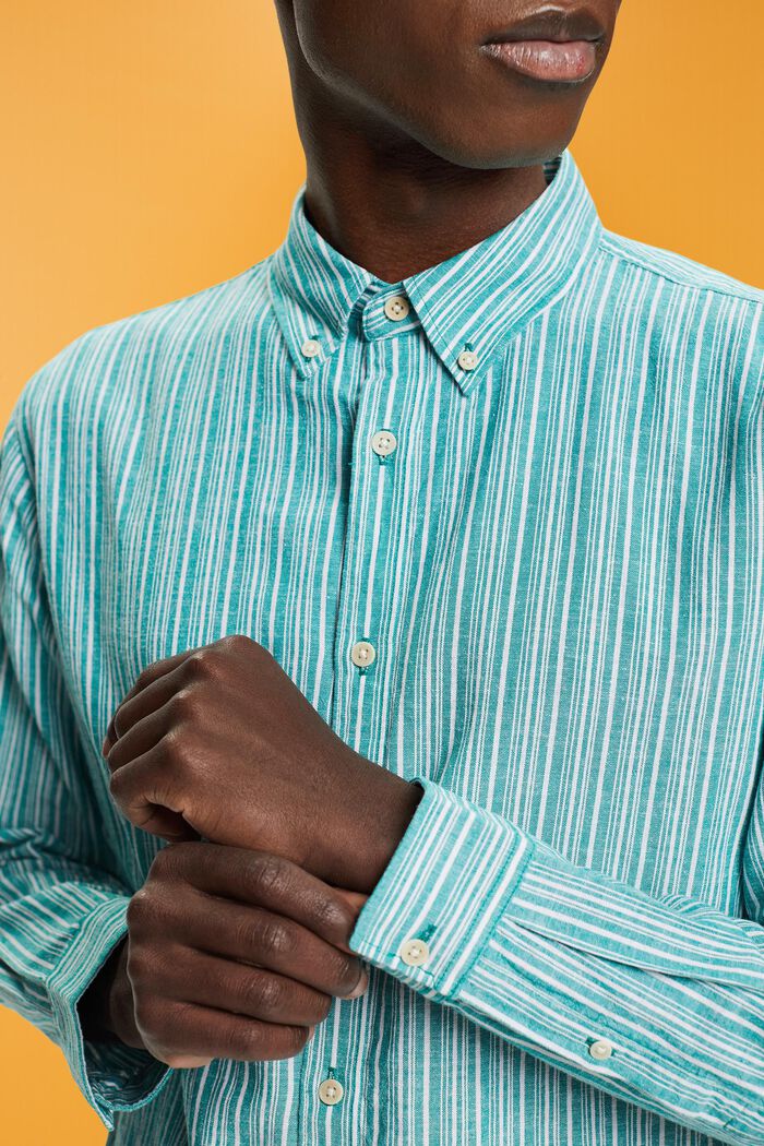 Striped shirt with linen, EMERALD GREEN, detail image number 2