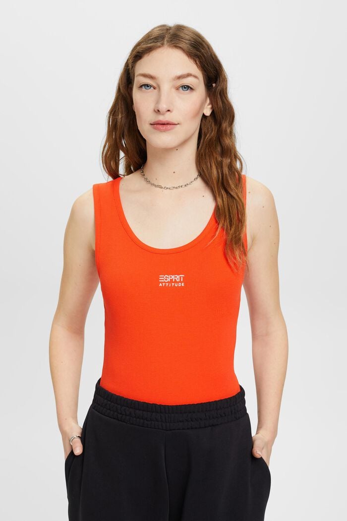 Ribbed tank top with embroidered logo, ORANGE RED, detail image number 0