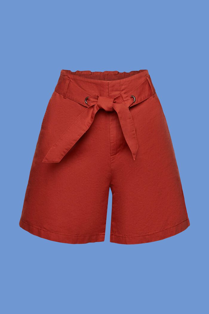 Shorts with a tie belt, cotton-linen blend, TERRACOTTA, detail image number 7
