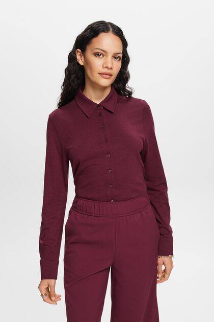 Buttoned Jersey Long-Sleeve Top
