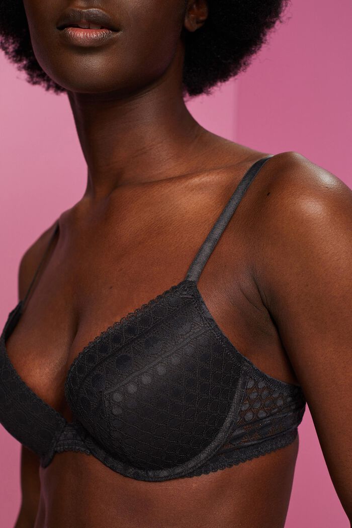 Recycled: push-up bra with lace, ANTHRACITE, detail image number 1