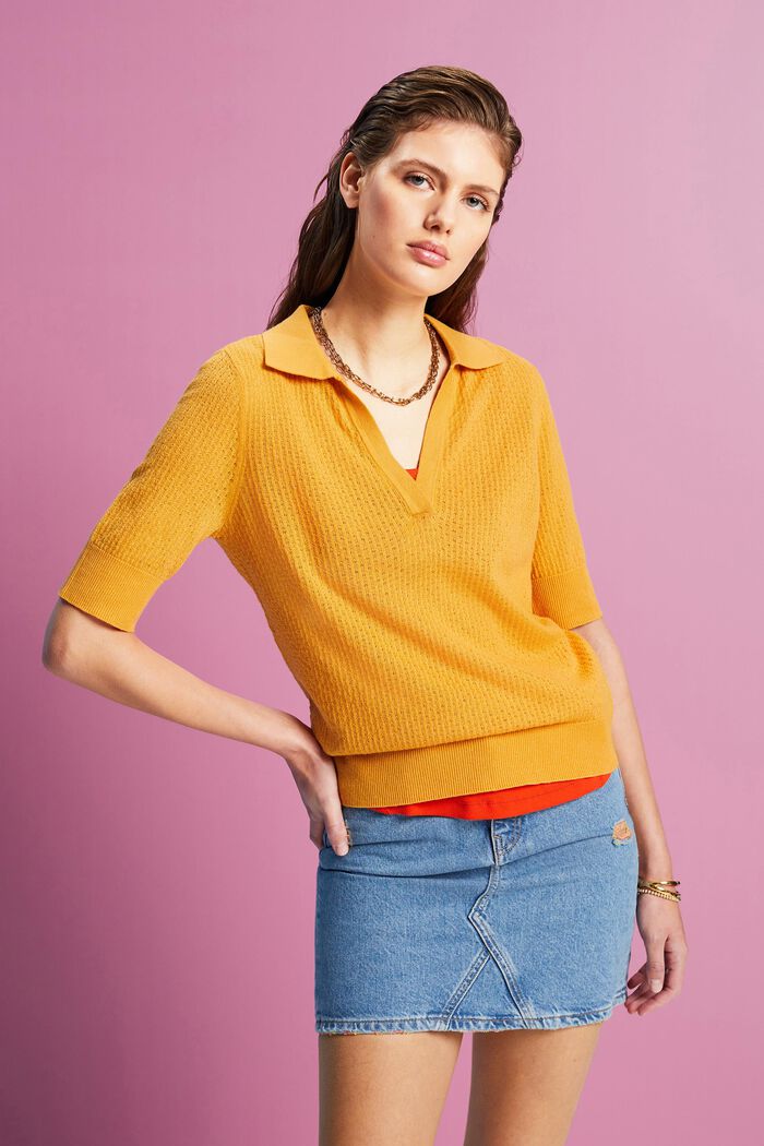 Pointelle polo jumper, silk blend, SUNFLOWER YELLOW, detail image number 0
