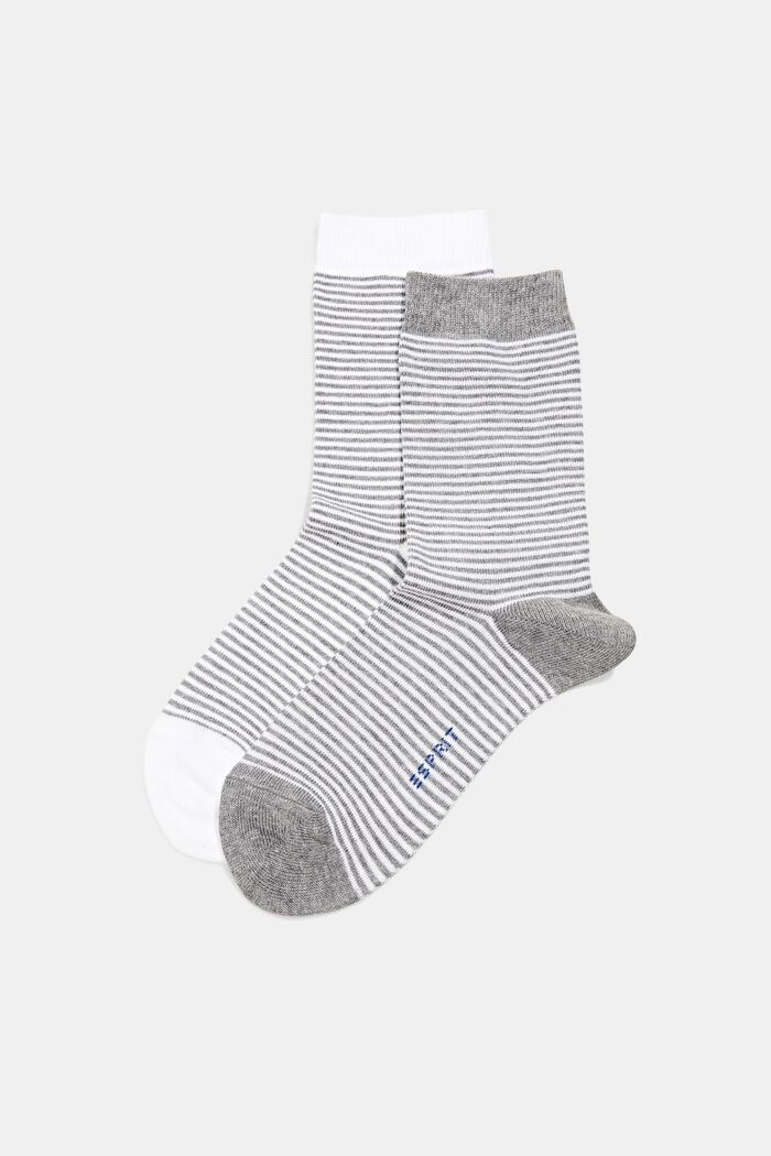 Double pack of striped socks, organic cotton, GREY/WHITE, detail image number 0