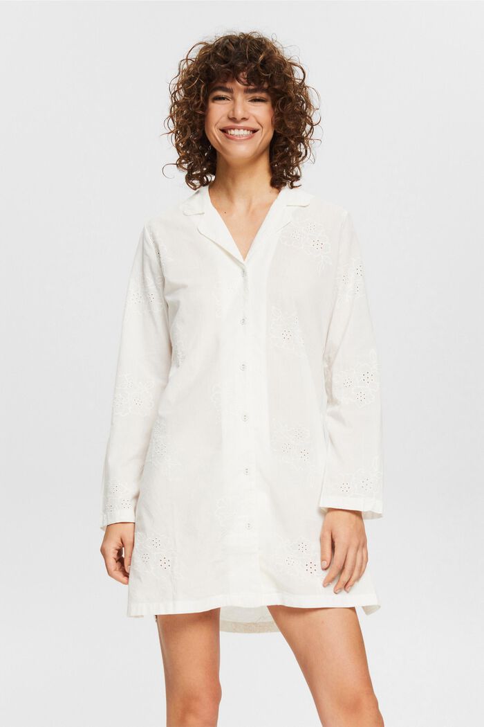 Nightdress with floral embroidery, OFF WHITE, overview