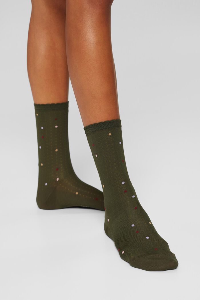Cotton blend socks with scalloped edges, MILITARY, detail image number 2