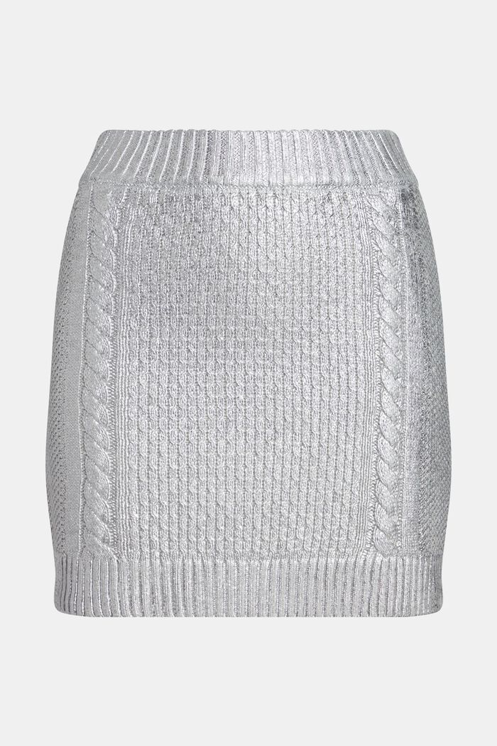 Metallic cable knit mini skirt, SILVER, detail image number 4