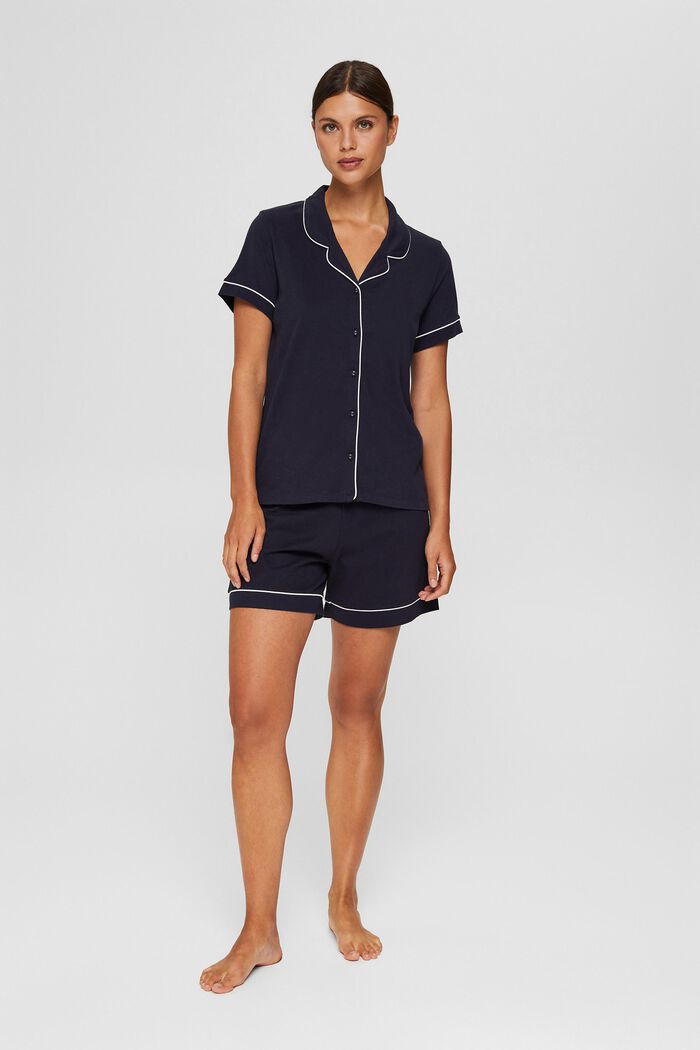 Pyjamas with a lapel collar, 100% organic cotton, NAVY, detail image number 0